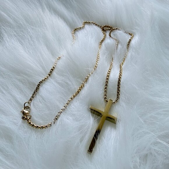 New Stainless Steel Cross Pendant Chain Necklace for Man and Woman/23 inch - Picture 1 of 12